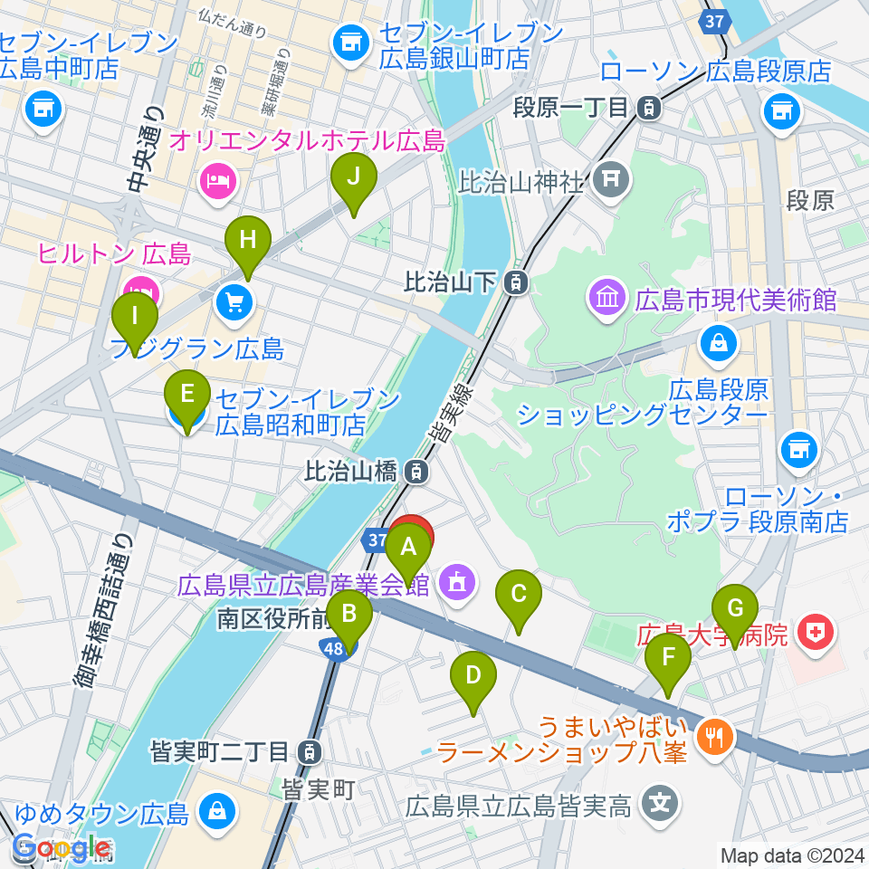 広島市南区民文化センター周辺のコンビニエンスストア一覧地図