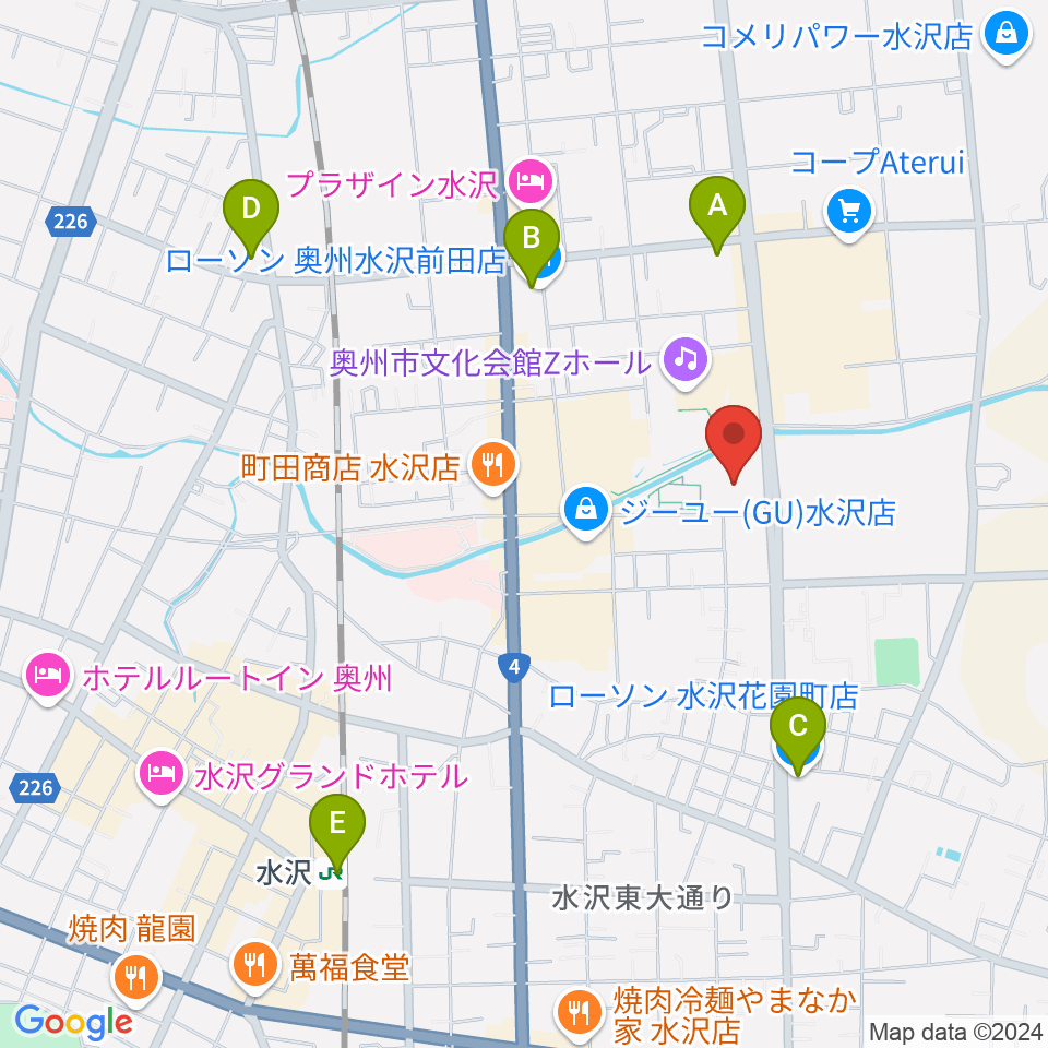 奥州エフエム周辺のコンビニエンスストア一覧地図