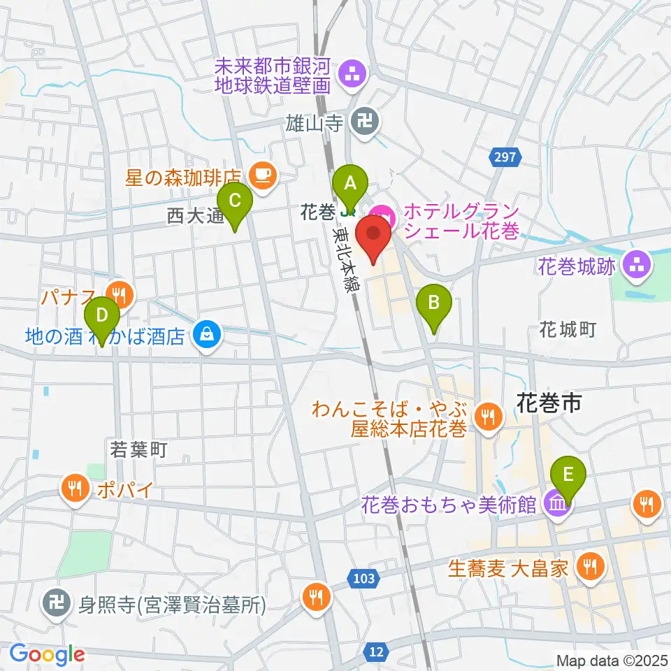 えふえむ花巻周辺のコンビニエンスストア一覧地図