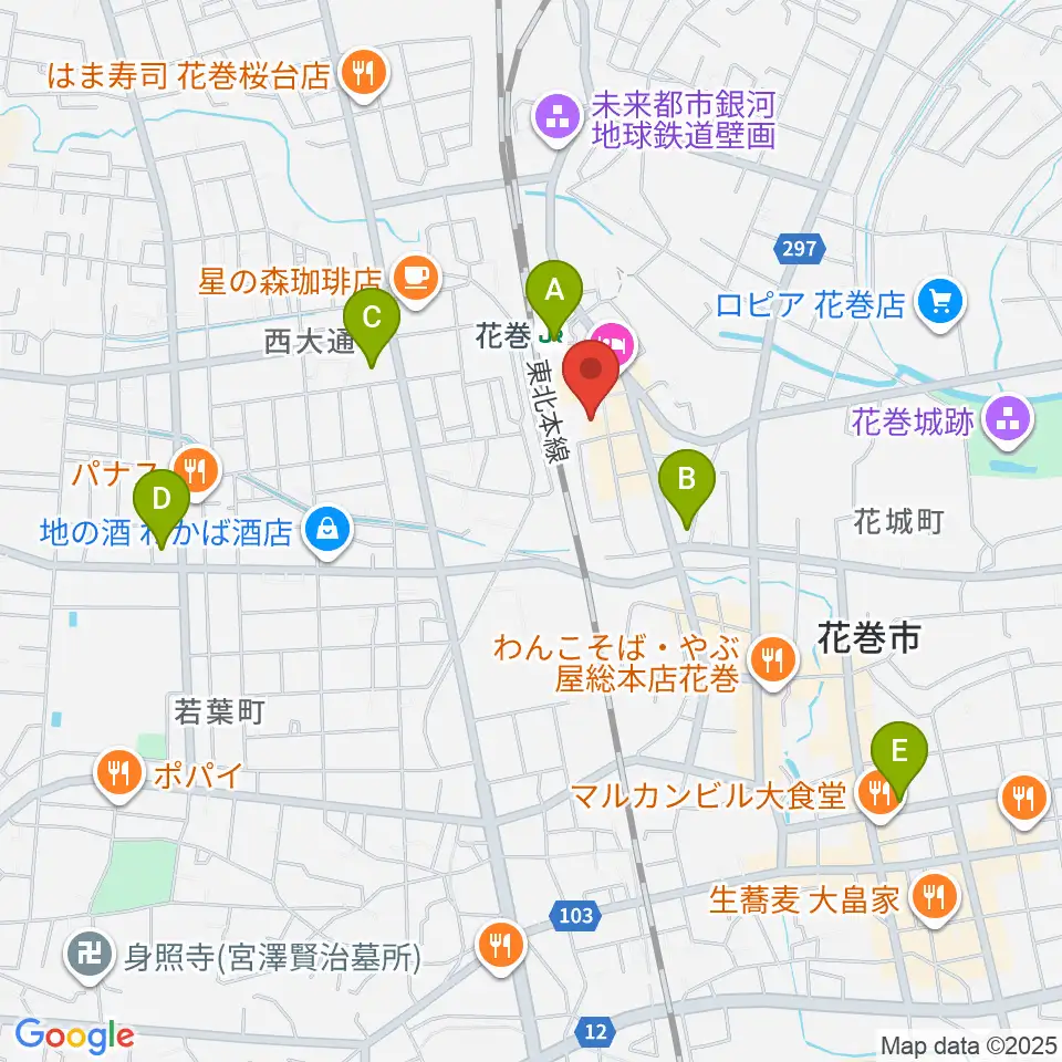 えふえむ花巻周辺のコンビニエンスストア一覧地図