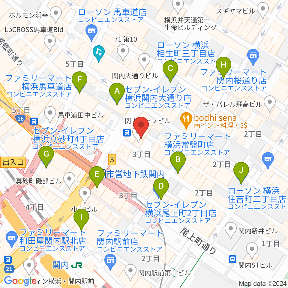 横浜BAYSIS周辺のコンビニエンスストア一覧地図