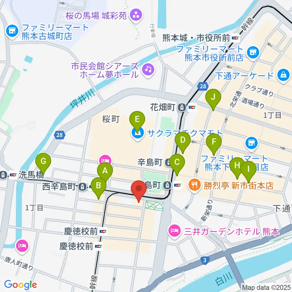 FM791 熊本シティエフエム周辺のコンビニエンスストア一覧地図