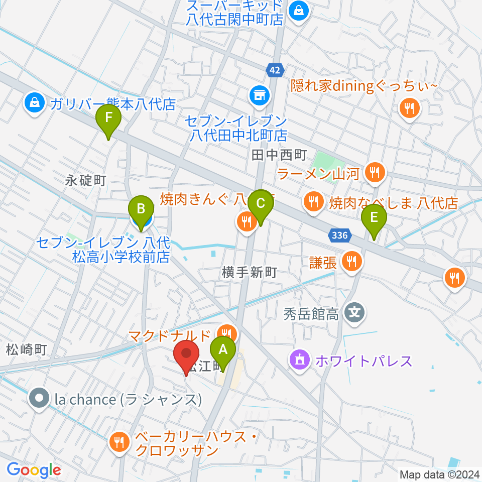 エフエムやつしろ かっぱFM周辺のコンビニエンスストア一覧地図