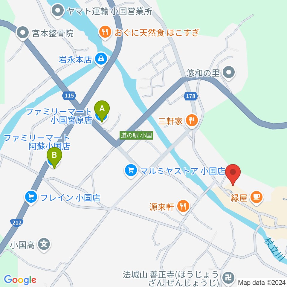 エフエム小国 グリーンポケット周辺のコンビニエンスストア一覧地図