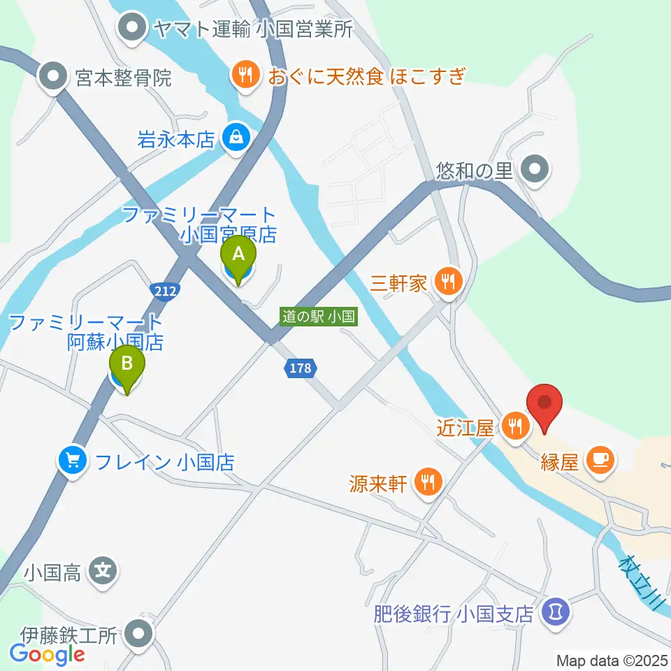 エフエム小国 グリーンポケット周辺のコンビニエンスストア一覧地図