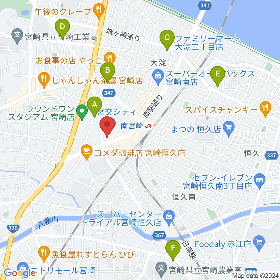 宮崎サンシャインFM周辺のコンビニエンスストア一覧地図