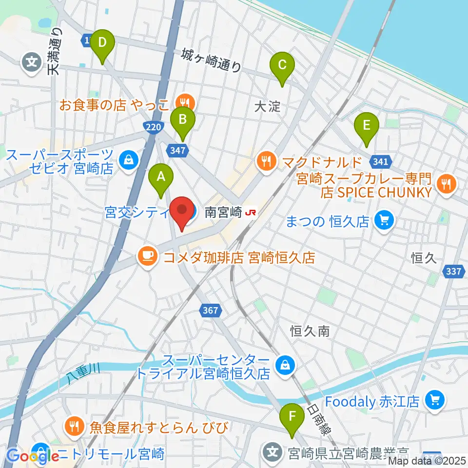 宮崎サンシャインFM周辺のコンビニエンスストア一覧地図