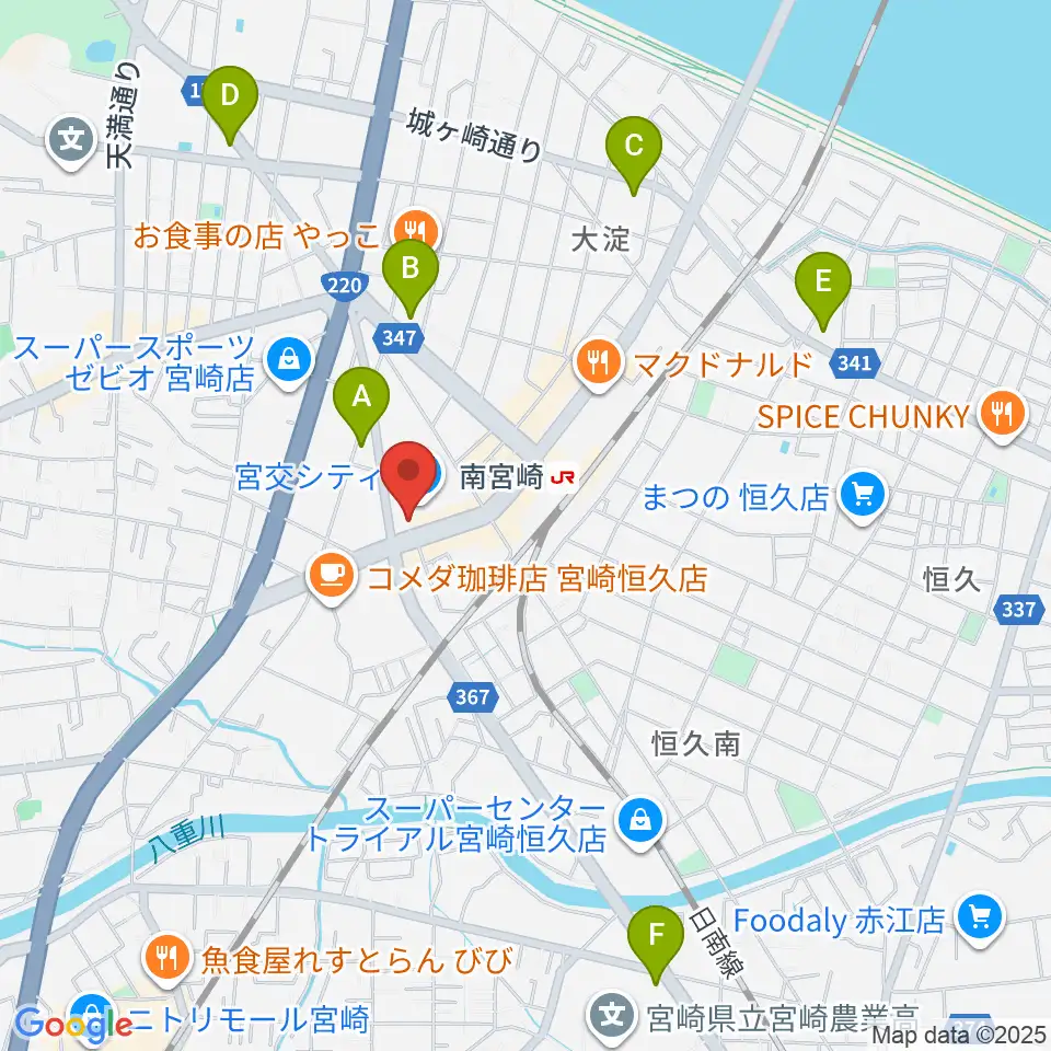 宮崎サンシャインFM周辺のコンビニエンスストア一覧地図