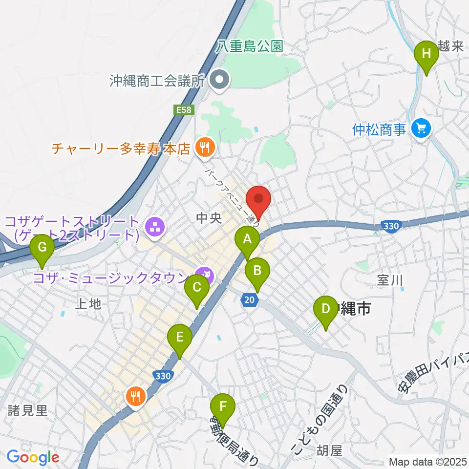 FMコザ周辺のコンビニエンスストア一覧地図