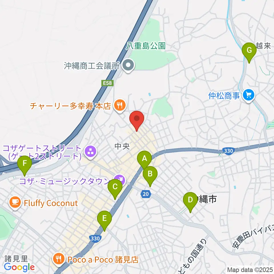 FMコザ周辺のコンビニエンスストア一覧地図