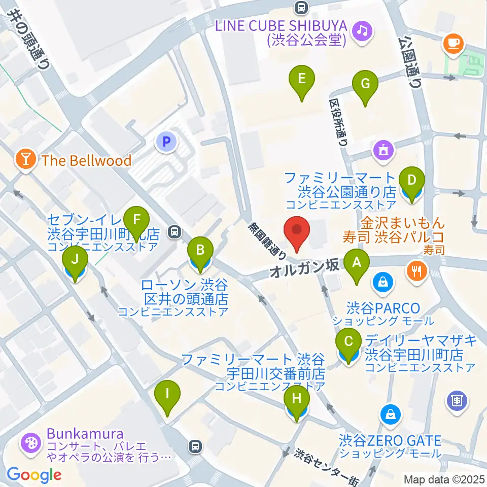 aube渋谷周辺のコンビニエンスストア一覧地図