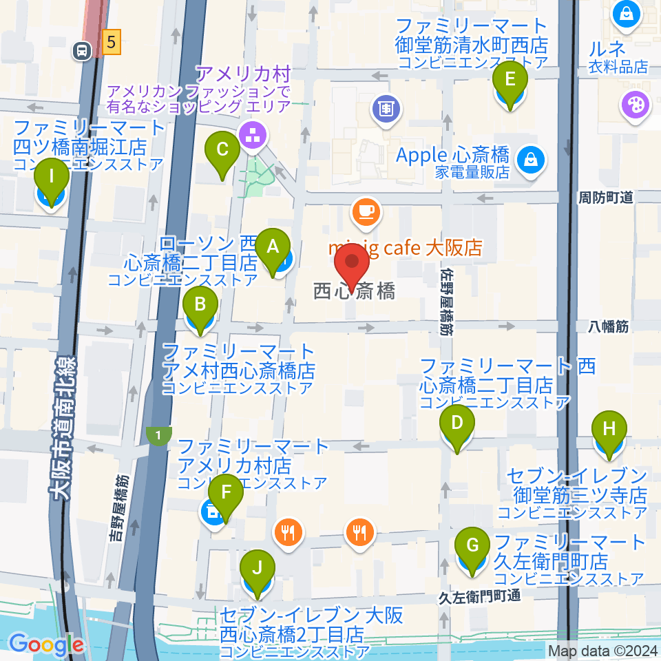 グリーンスタジオ周辺のコンビニエンスストア一覧地図