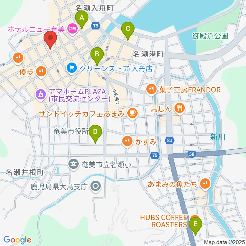 あまみエフエム ディ！ウェイヴ周辺のコンビニエンスストア一覧地図