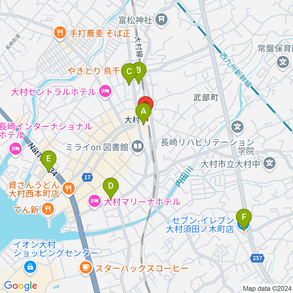 FMおおむら周辺のコンビニエンスストア一覧地図