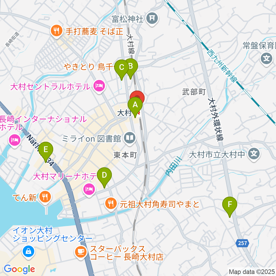 FMおおむら周辺のコンビニエンスストア一覧地図