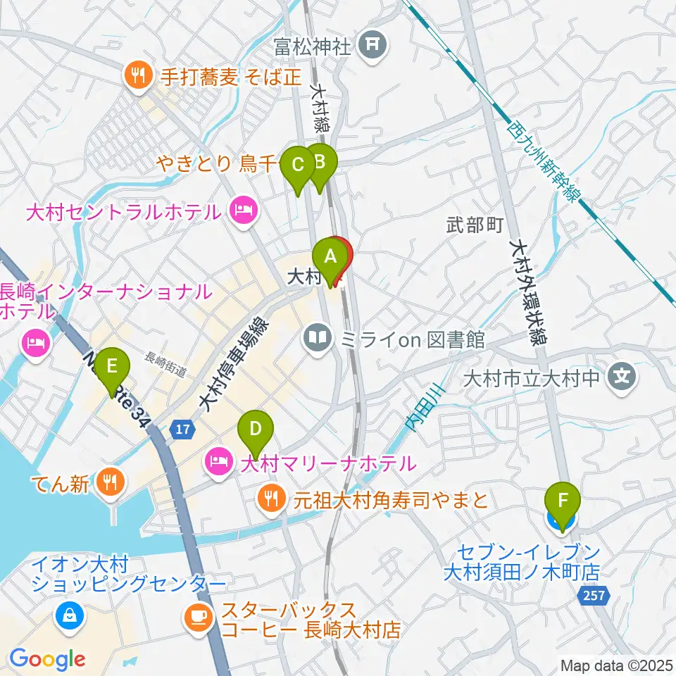 FMおおむら周辺のコンビニエンスストア一覧地図
