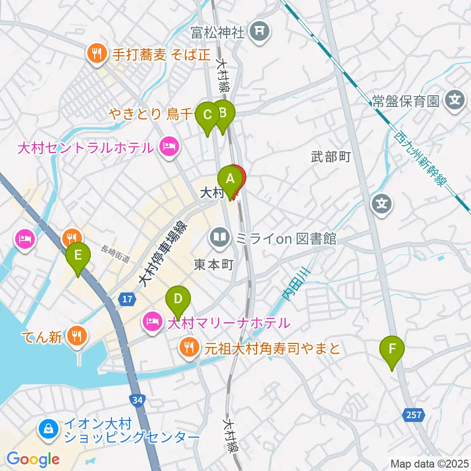 FMおおむら周辺のコンビニエンスストア一覧地図