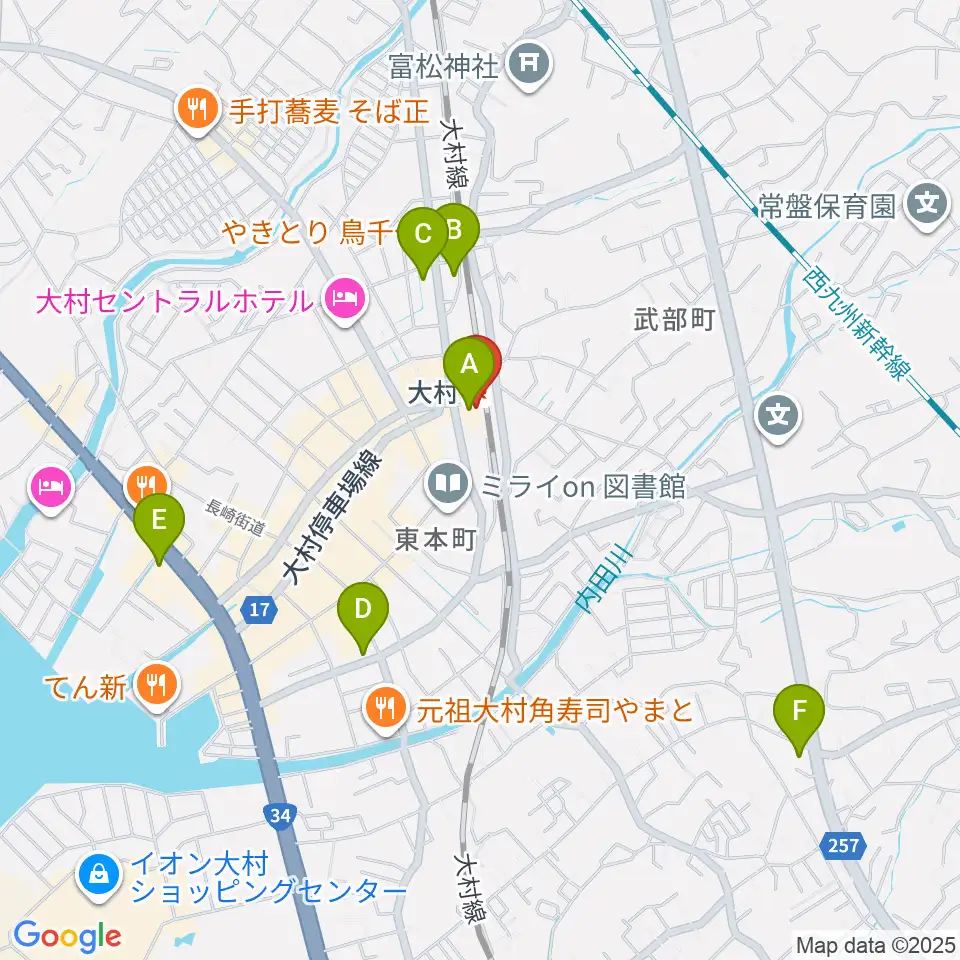 FMおおむら周辺のコンビニエンスストア一覧地図