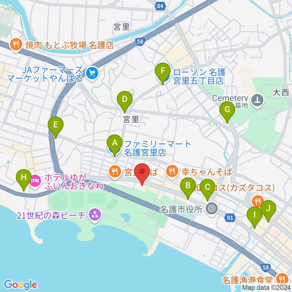 FMやんばる周辺のコンビニエンスストア一覧地図