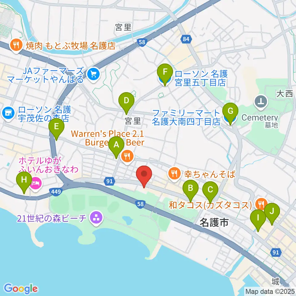 FMやんばる周辺のコンビニエンスストア一覧地図