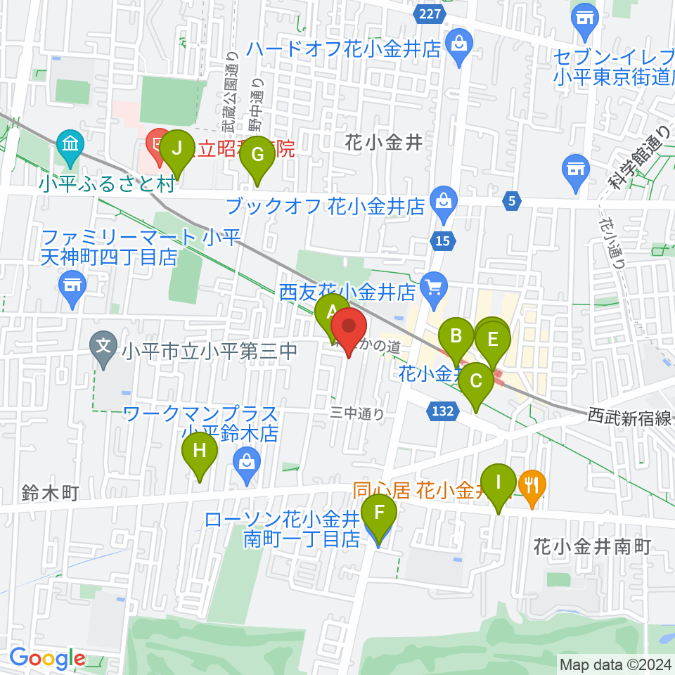 花小金井ライブハウスTSP周辺のコンビニエンスストア一覧地図