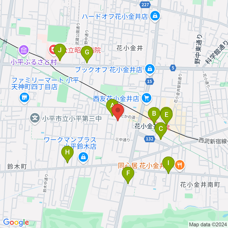 花小金井ライブハウスTSP周辺のコンビニエンスストア一覧地図