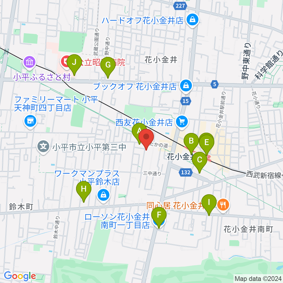 花小金井ライブハウスTSP周辺のコンビニエンスストア一覧地図