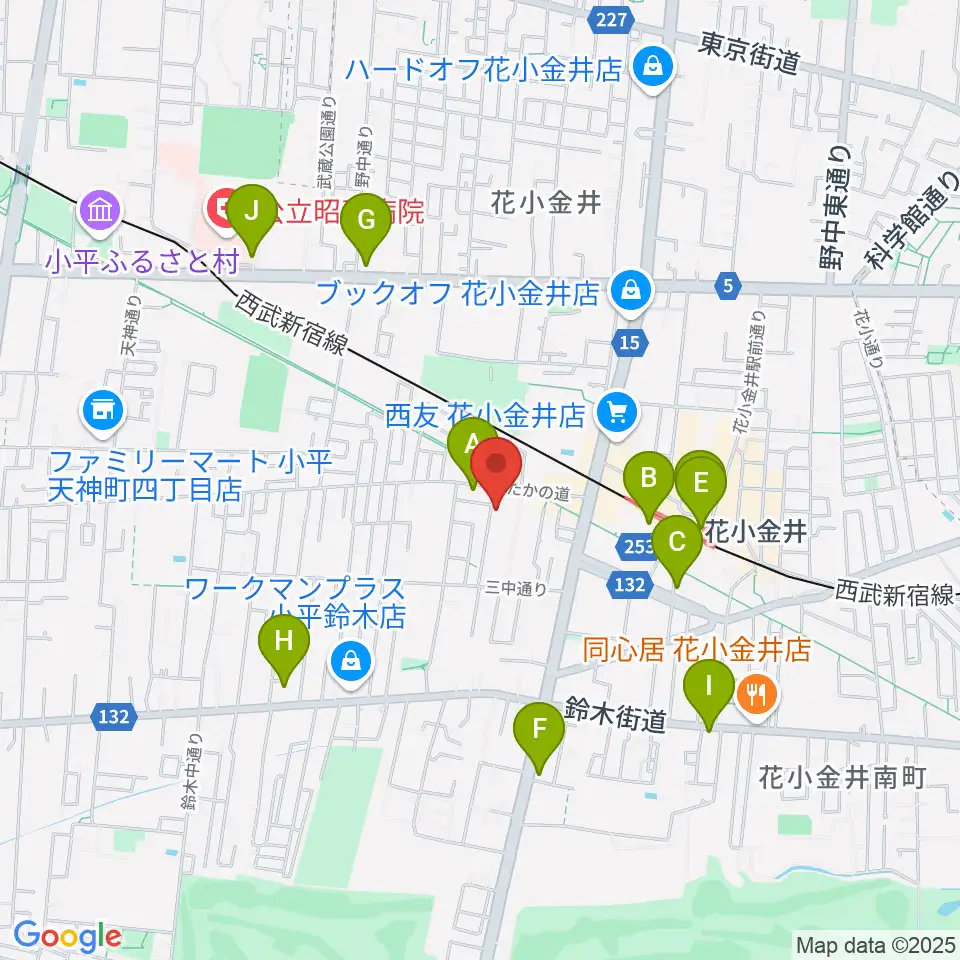 花小金井ライブハウスTSP周辺のコンビニエンスストア一覧地図