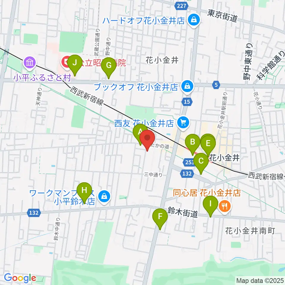花小金井ライブハウスTSP周辺のコンビニエンスストア一覧地図
