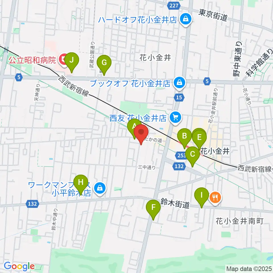 花小金井ライブハウスTSP周辺のコンビニエンスストア一覧地図