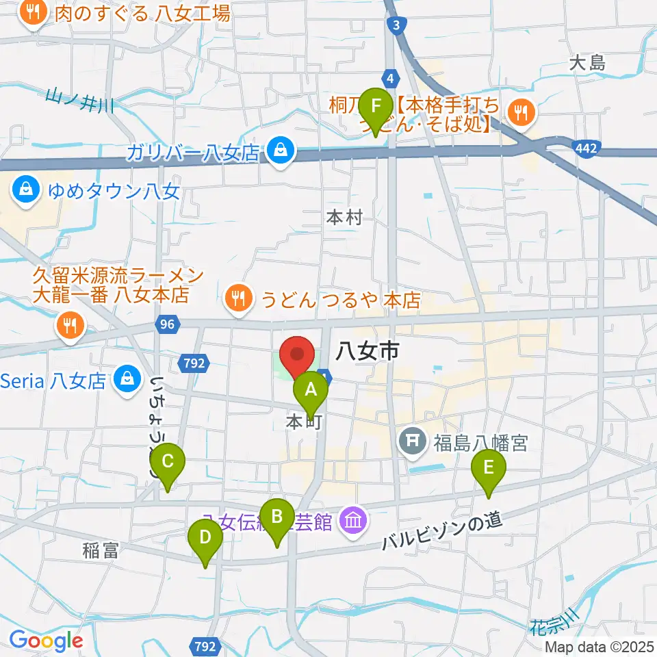 八女文化会館周辺のコンビニエンスストア一覧地図
