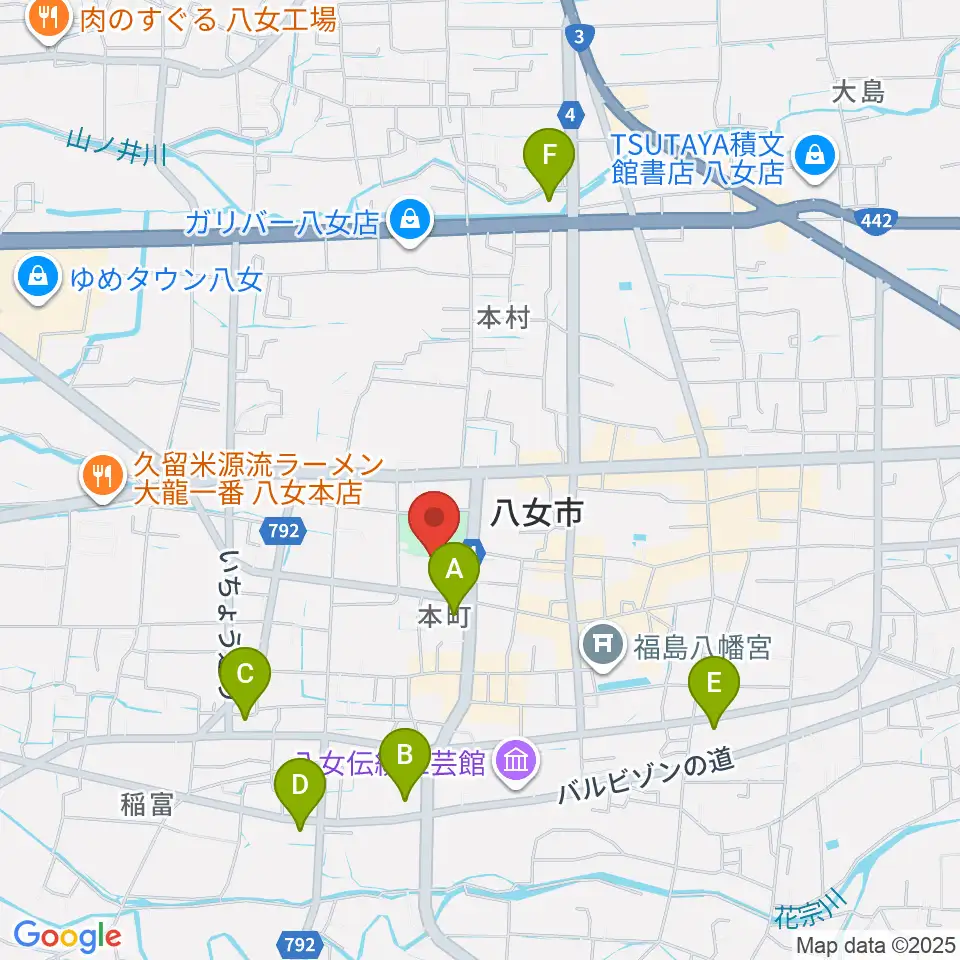 八女文化会館周辺のコンビニエンスストア一覧地図