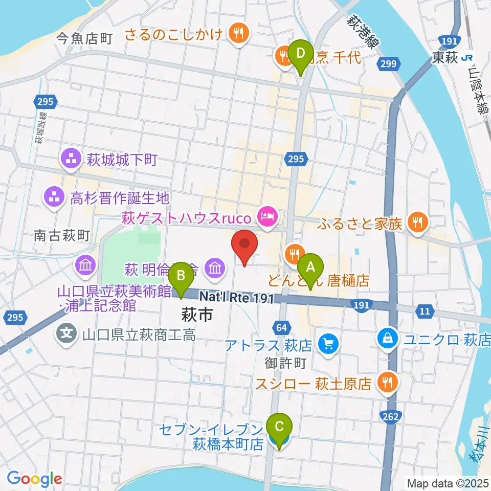 エフエム萩周辺のコンビニエンスストア一覧地図