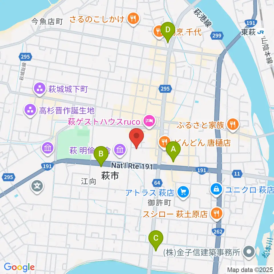 エフエム萩周辺のコンビニエンスストア一覧地図