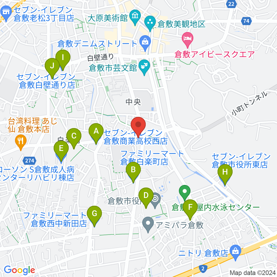 FMくらしき周辺のコンビニエンスストア一覧地図