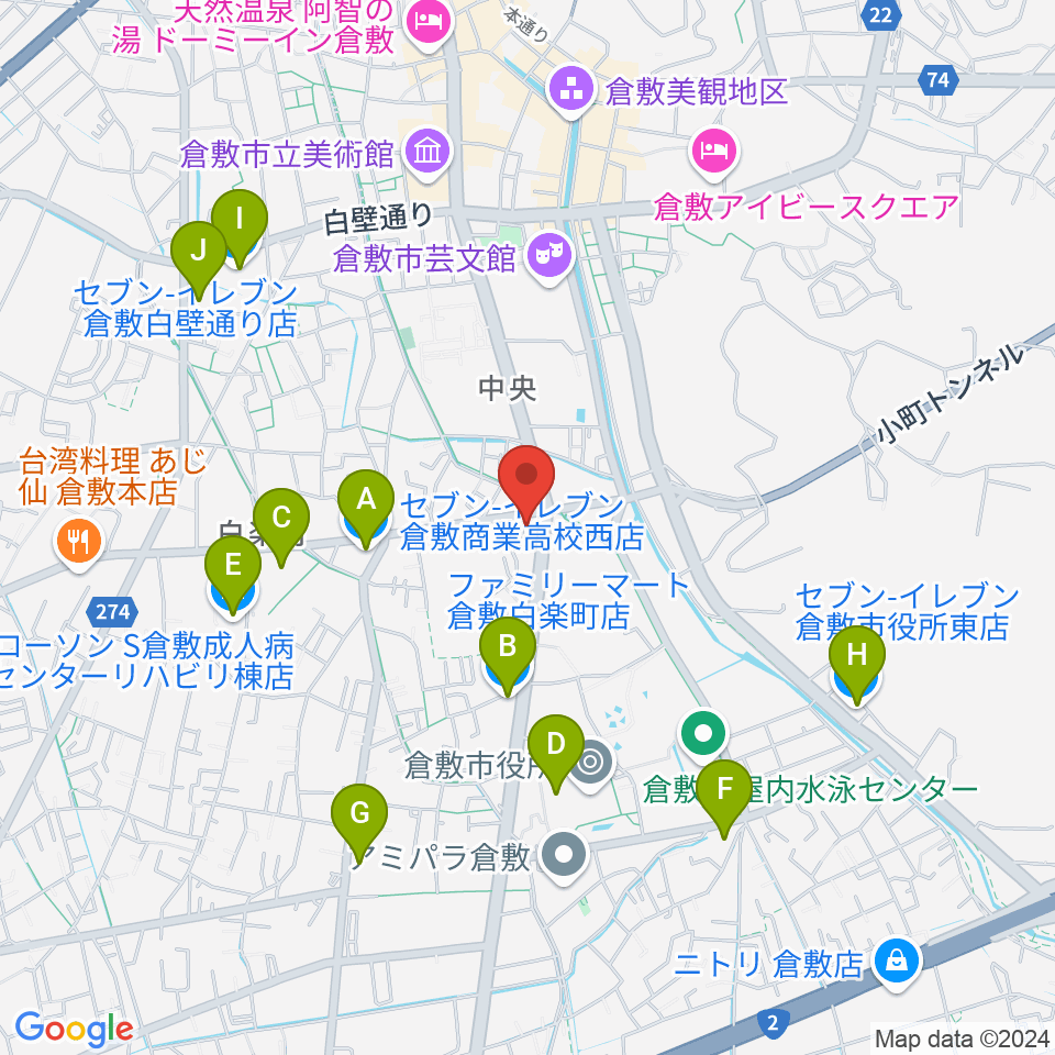 FMくらしき周辺のコンビニエンスストア一覧地図