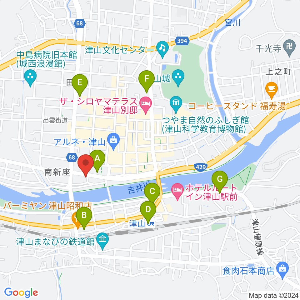 エフエムつやま周辺のコンビニエンスストア一覧地図