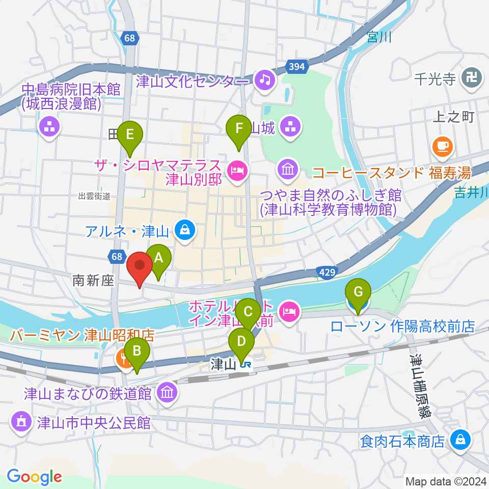 エフエムつやま周辺のコンビニエンスストア一覧地図