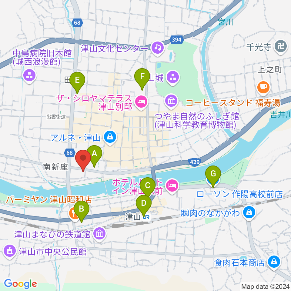 エフエムつやま周辺のコンビニエンスストア一覧地図