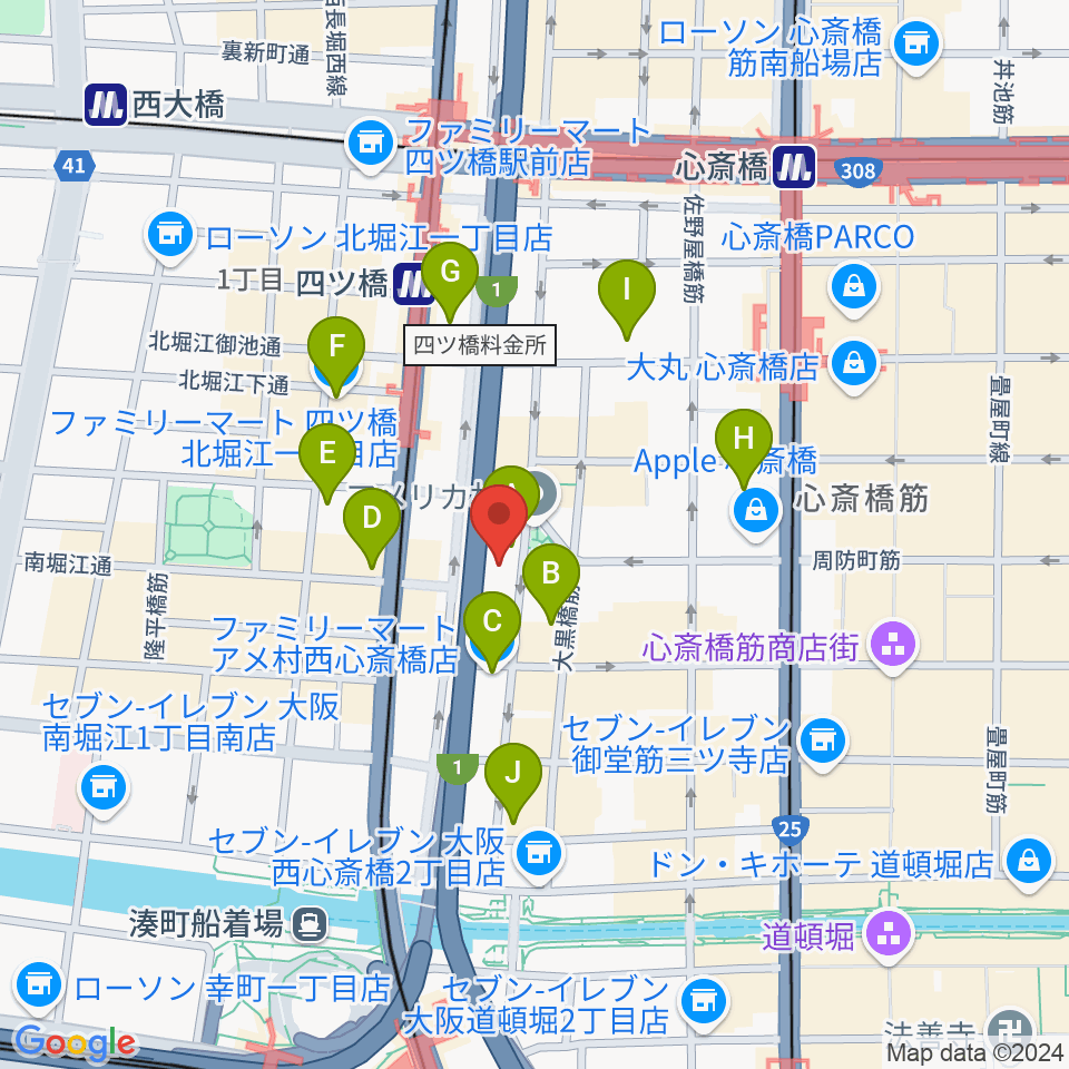 アメリカ村DROP周辺のコンビニエンスストア一覧地図