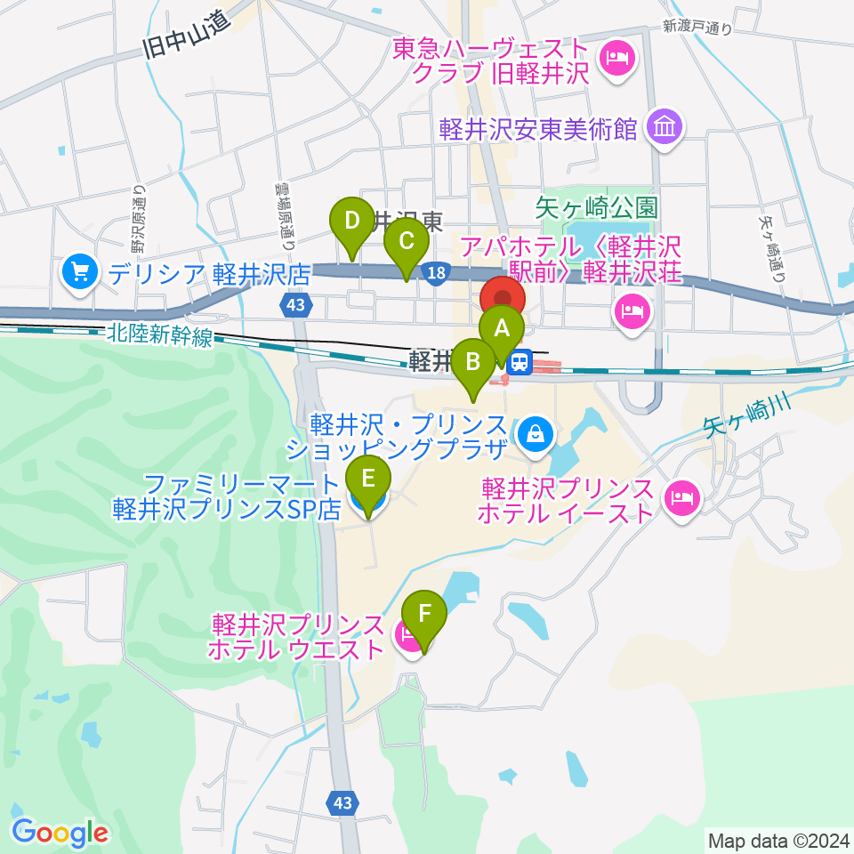 FM軽井沢周辺のコンビニエンスストア一覧地図