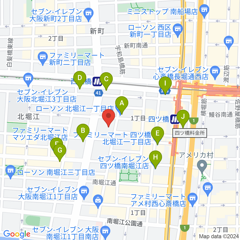 北堀江club vijon周辺のコンビニエンスストア一覧地図