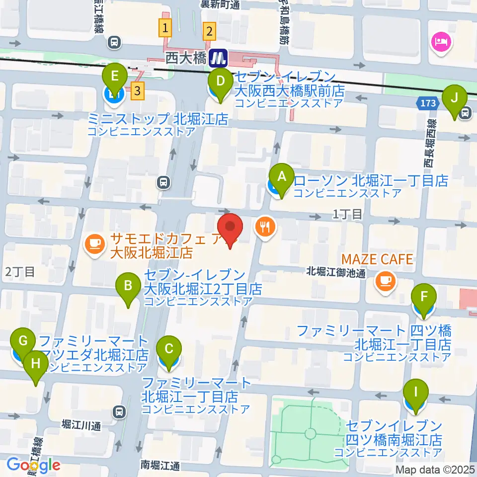 北堀江club vijon周辺のコンビニエンスストア一覧地図