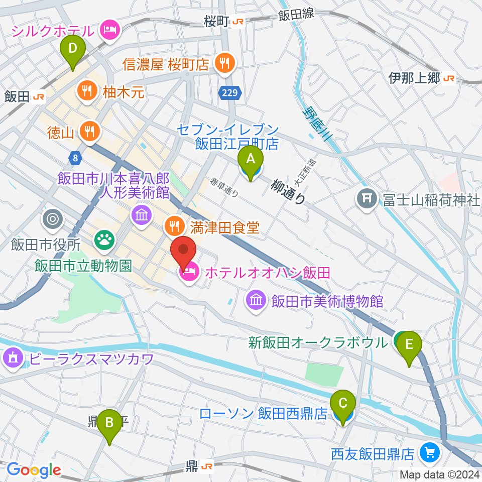 いいだFM・iステーション周辺のコンビニエンスストア一覧地図