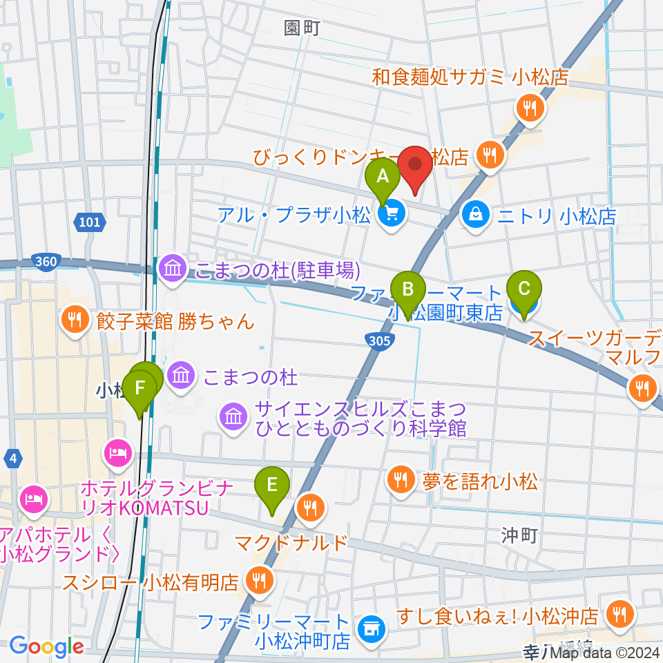 ラジオこまつ周辺のコンビニエンスストア一覧地図