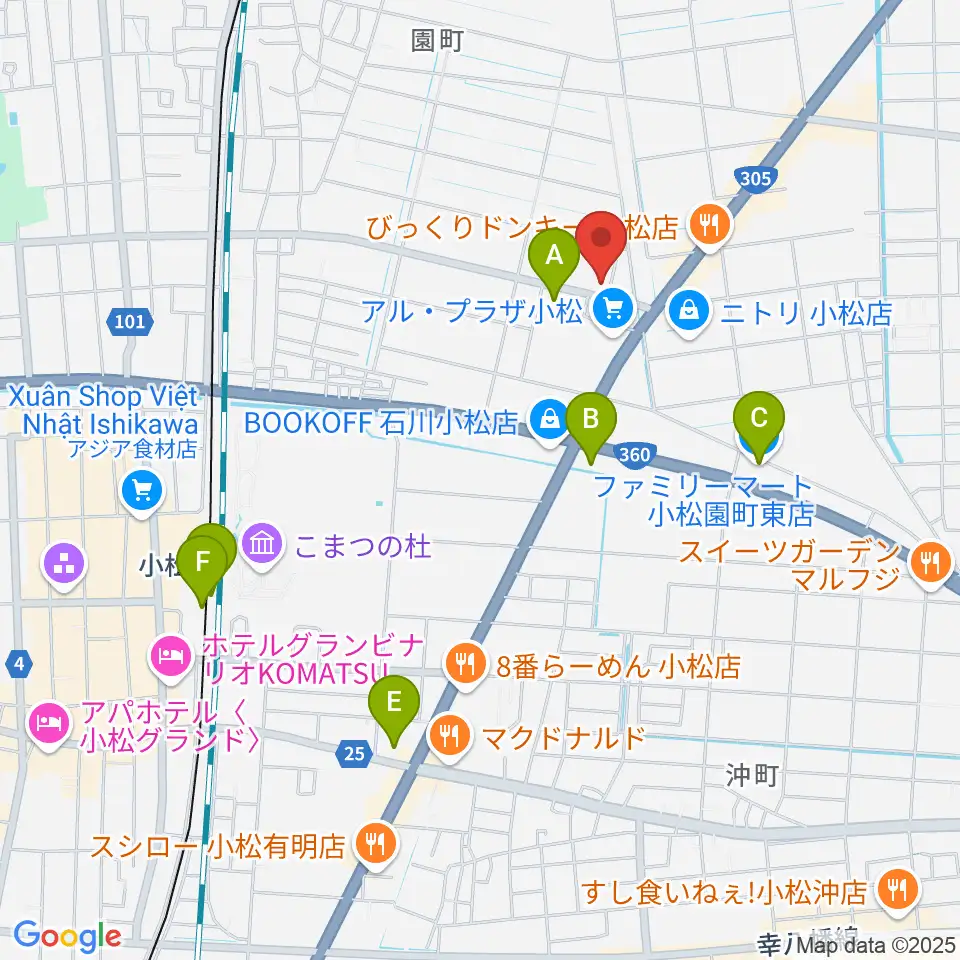ラジオこまつ周辺のコンビニエンスストア一覧地図