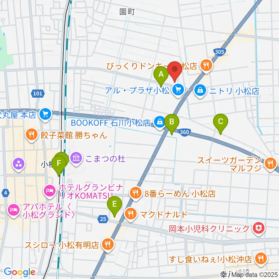 ラジオこまつ周辺のコンビニエンスストア一覧地図