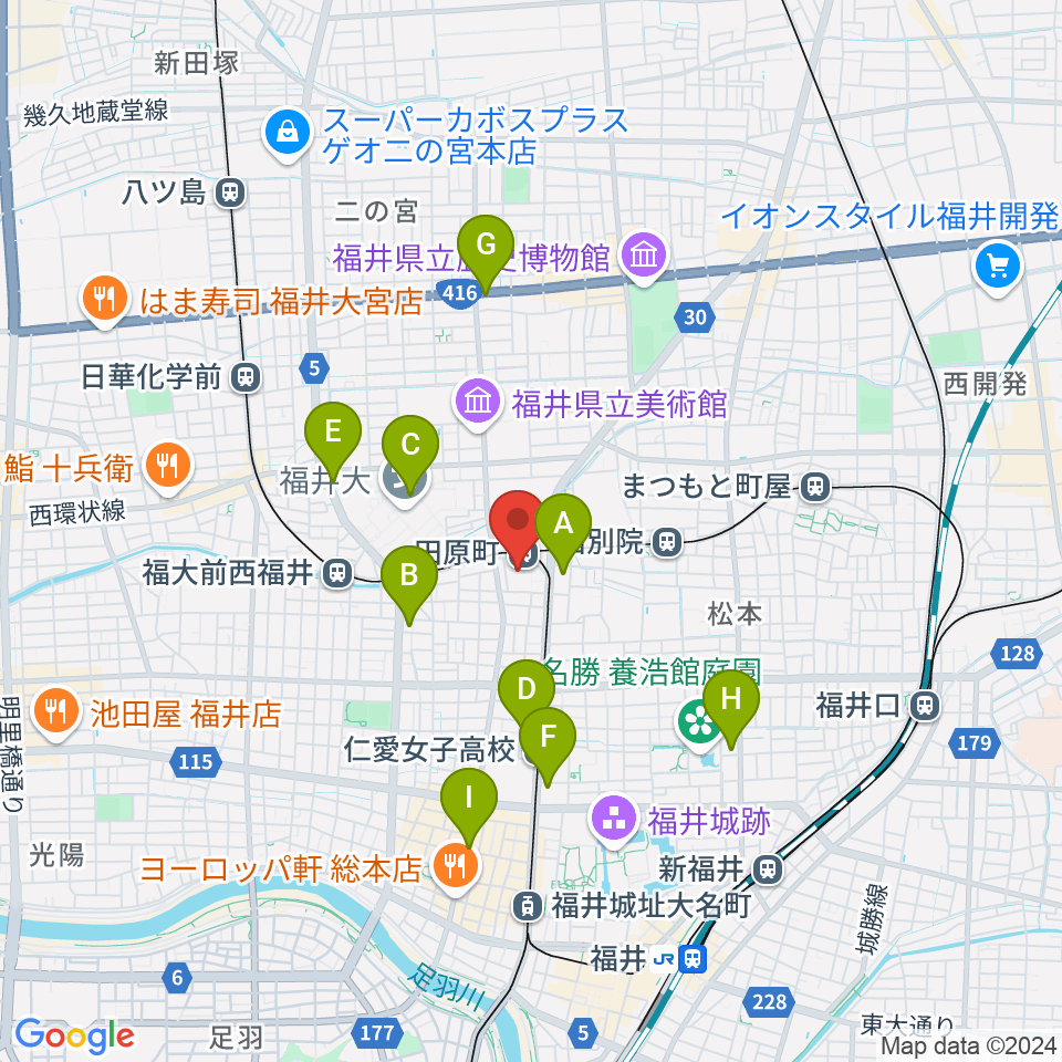 福井街角放送（Radioあいらんど）周辺のコンビニエンスストア一覧地図