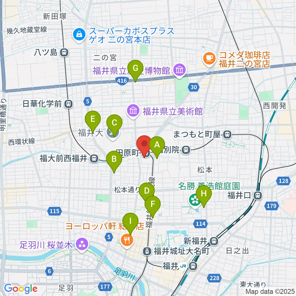福井街角放送(Radioあいらんど)周辺のコンビニエンスストア一覧地図