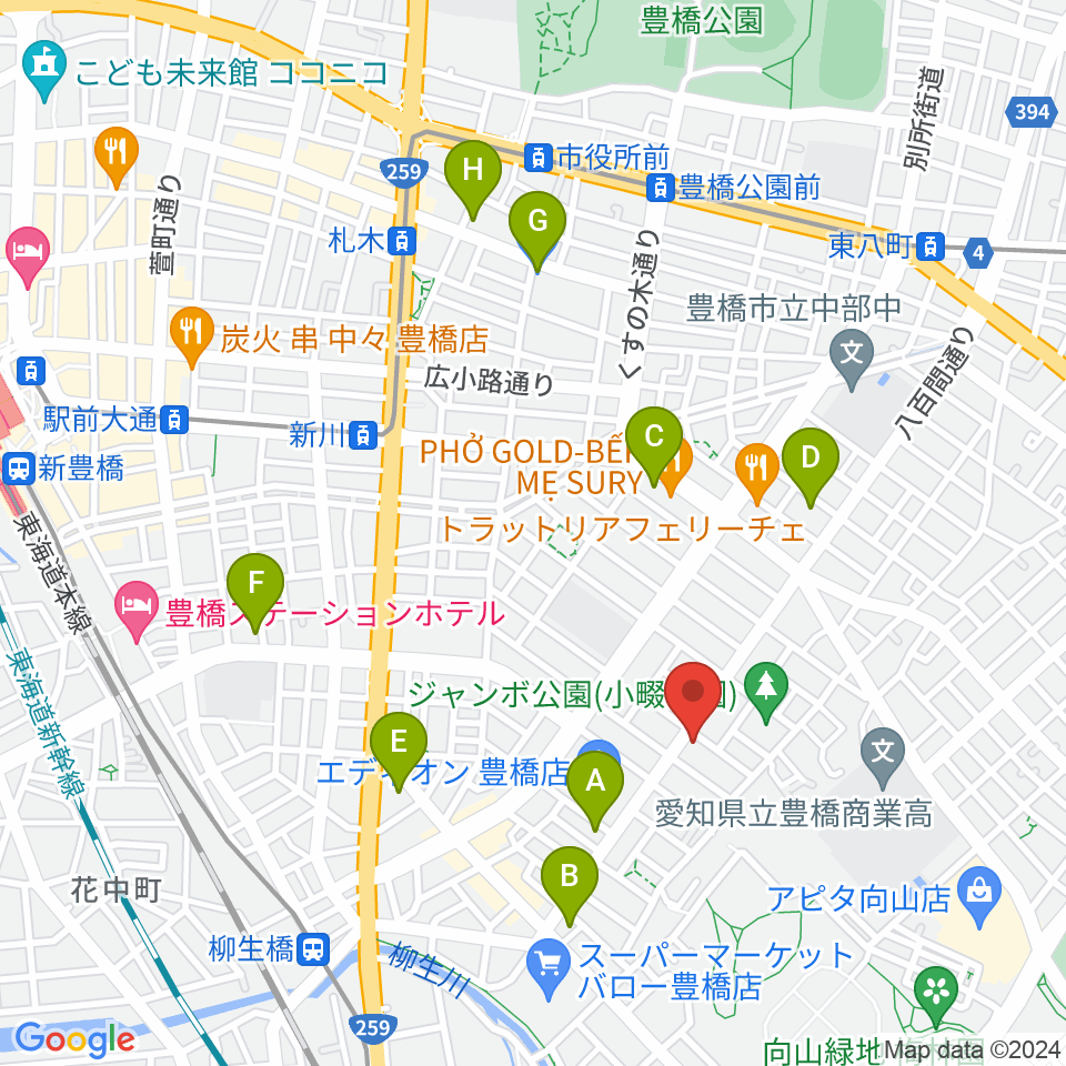 やしの実FM（エフエム豊橋）周辺のコンビニエンスストア一覧地図